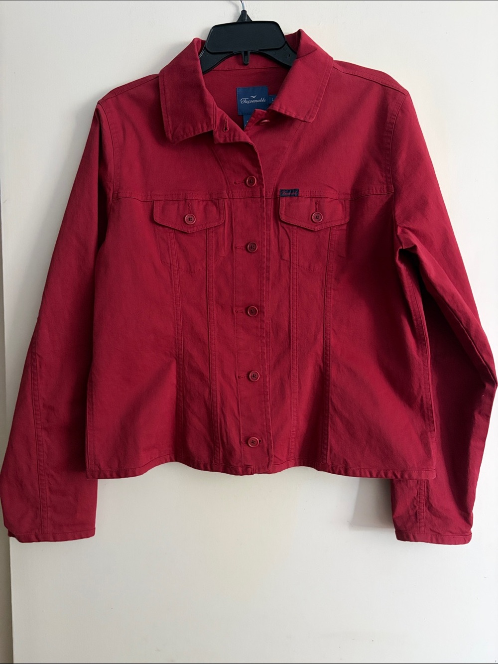 Faconnable women’s vintage red denim classic jacket, size L